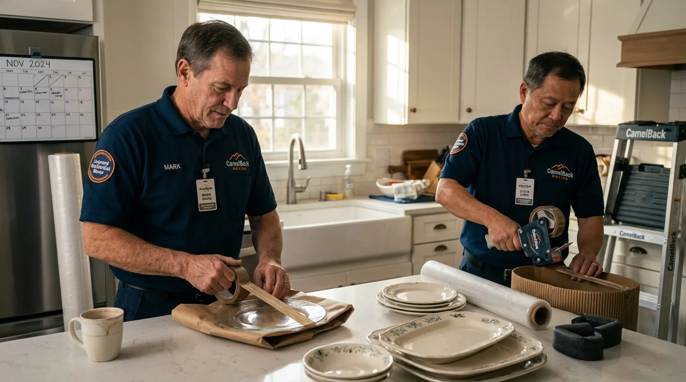 Professional crew packing kitchen dishware in Auburn, IN
